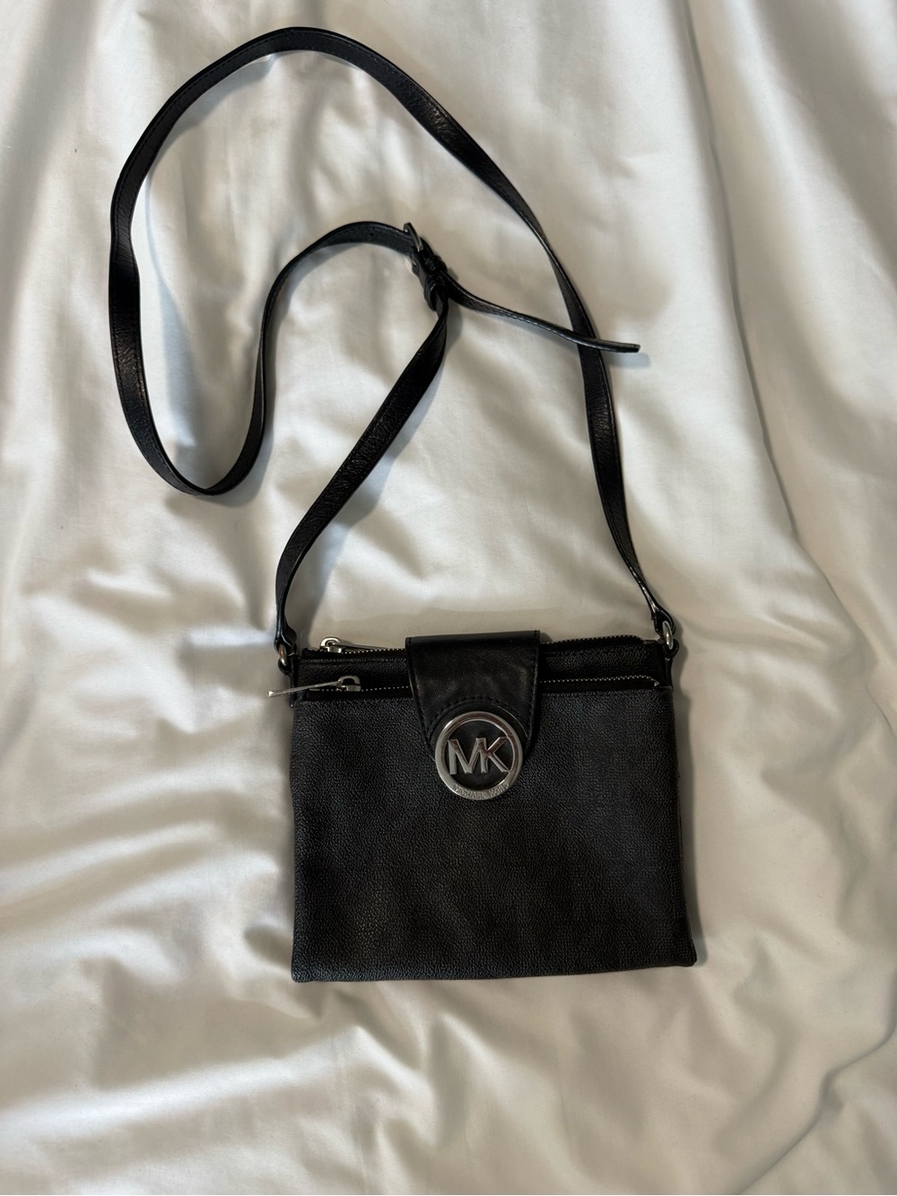 Vintage Michael Kors Black Leather Crossbody with MK Logo